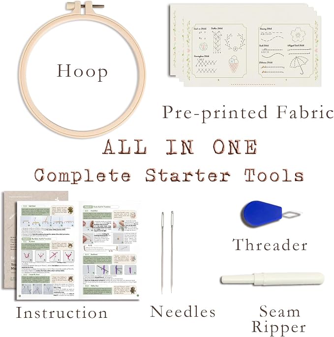 TenDawn Embroidery Stitch Book Kit, 12 Stitches, Basic Set | Fabric Practice Book, Embroidery Kit for Beginners, Easy Entry Sewing Set