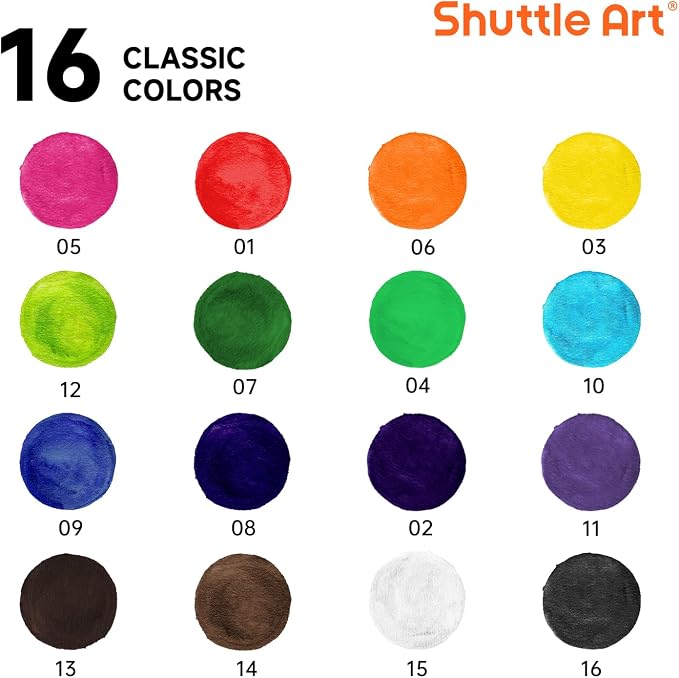 Shuttle Art 16 Colors Watercolor Paint Set Bulk, 15 Pack, Watercolor Paint Set with Paint Brushes for Kids and Adults, Washable Paint for Classroom, Parties, Kindergarten and Art Activities