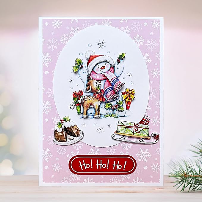 Katy Sue Snowmen Scenes Die Cut Decoupage Pack. 12 Pre-Cut Decoupage Paper Sheets for Christmas Card Making Supplies Featuring Images of Snowmen, Card Toppers, & Sentiments