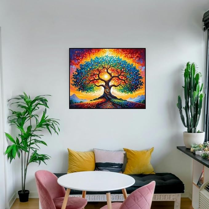 ldazao Tree of Life Paint by Numbers for Adults Beginner with Frame Wooden Easel Stained Glass Painting Kit Color by Numbers 20 X 16 Inches