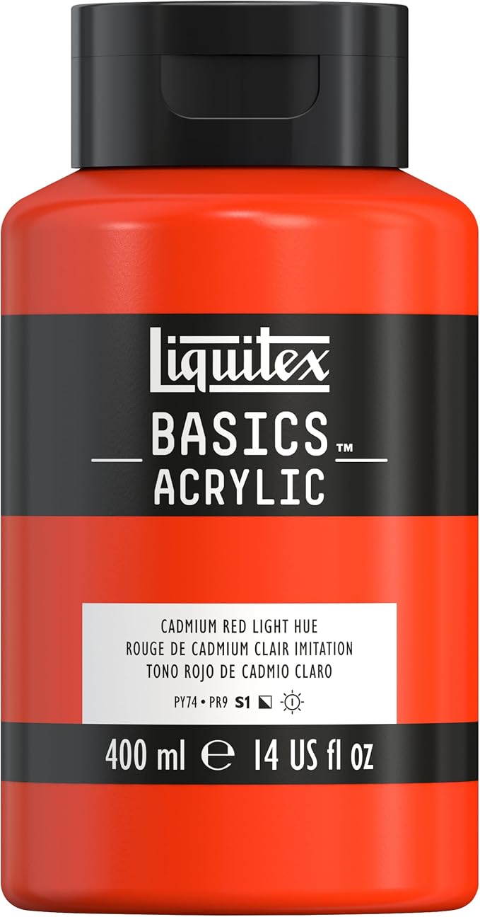 Liquitex BASICS Acrylic Paint, 13.5-oz Bottle, Cadmium Red Light Hue | Medium Viscosity, Satin Finish, Lightfast, Fine Art Pigments, Range of Opacities, Easy Blending