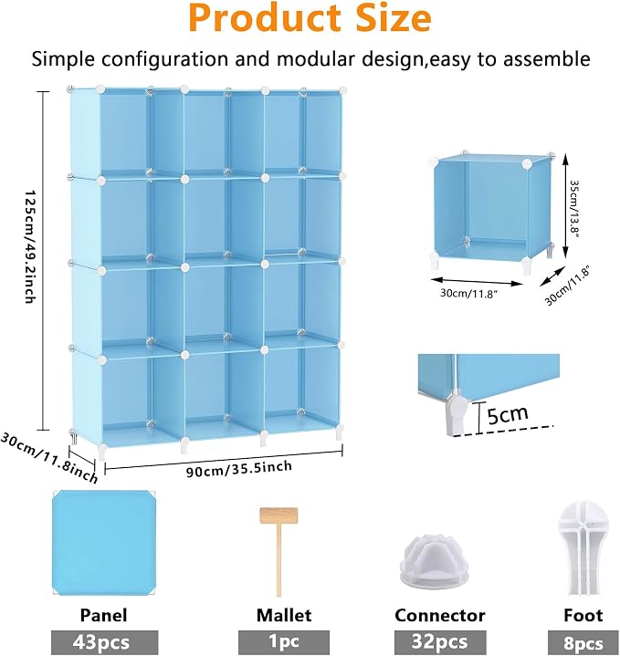 AWTATOS 12 Cube Storage Organizer, Closet Organizers Storage Shelves, Blue