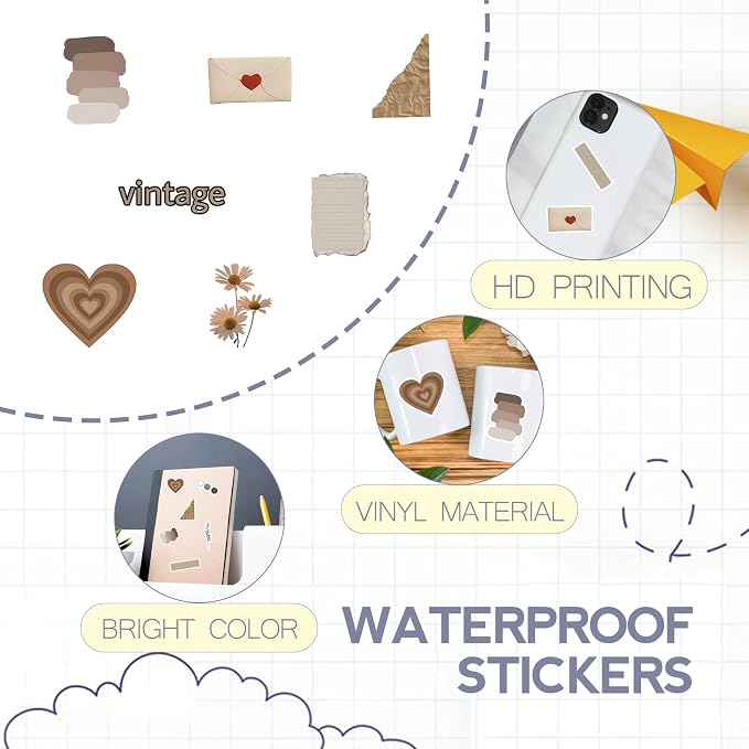 120 Pcs Vintage Aesthetic Stickers, Scrapbook Supplies | Unique, Journaling Essential, Botanical Waterproof Vinyl, Residue-Free, Planner & Diary Decor, Creative Gift