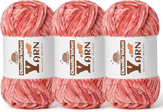 Chenille Crochet Gray Pink Yarn 3 Pack