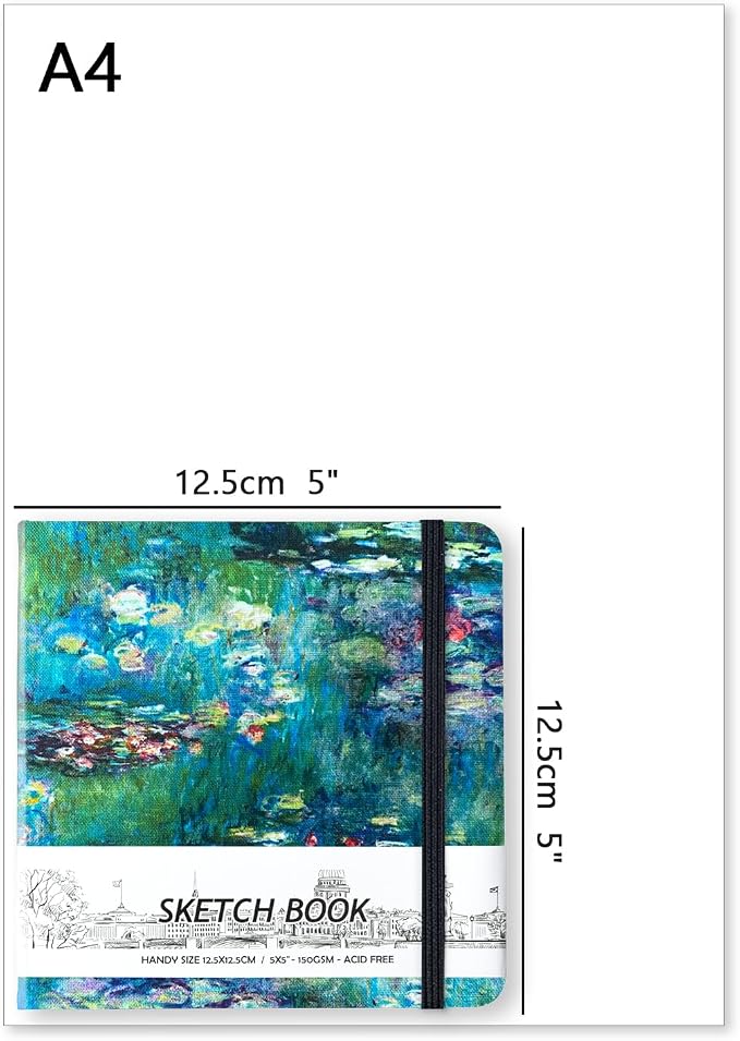 5" x 5" Hardcover Sketch Book,58 Sheets Small Mixed Media Pocket Sketch Pad