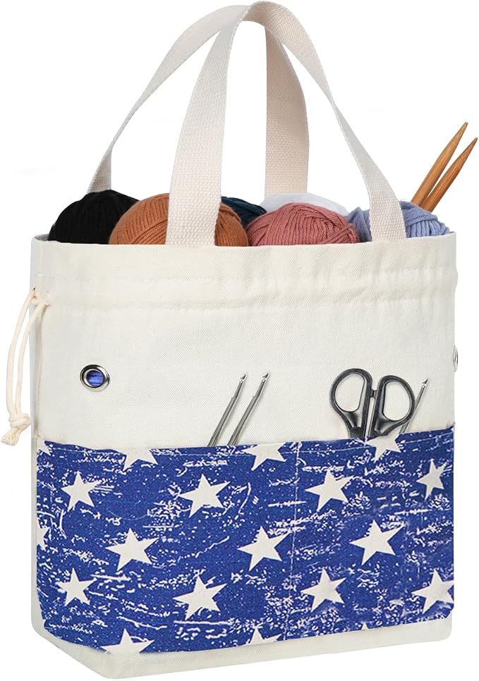 TOGETRUE Yarn Bag, Knitting Crochet Tote Bag, Yarn Storage Bags Organizer, Crochet Bags for Crocheting Project, Store Skein Ball, Short Knitting Needle (Blue)