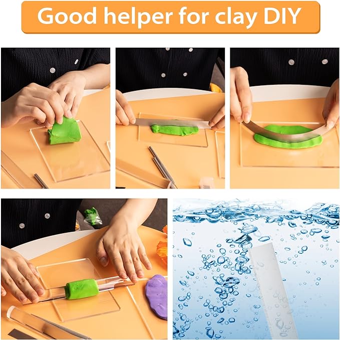 12 Pcs Polymer Clay Cutter Tools, Acrylic Roller for Polymer Clay, Acrylic Sheet Rectangle Shape, Clay Rolling Pin, Modeling Clay Carving Tools, Shaping Knife for Clay DIY, Earing Making, Jewelry