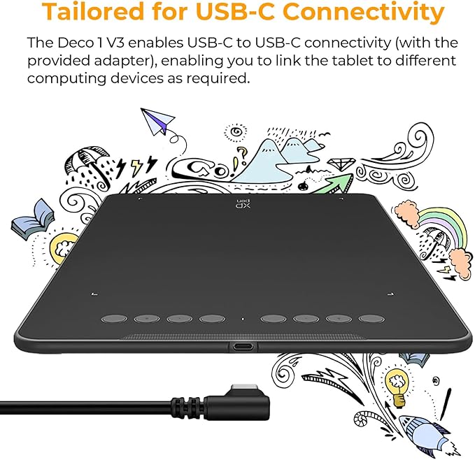 XPPen Deco 01 V3 10x6 Drawing Tablet, 16K Battery-Free Stylus, 8 Keys | Battery-Free Stylus, 8 Keys for Digital Art, Teaching, OSU, Mac, PC, Android, Chromebook, Designed for Beginners