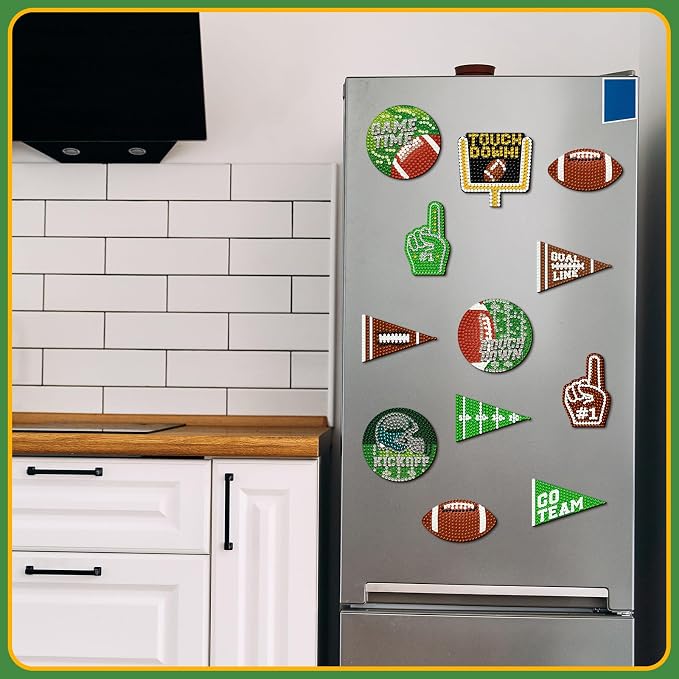 Zonon 12 Pcs Football Diamond Art Magnets Kit, DIY Crystal Fridge Decor | Sports Theme Diamond Painting for Adults, 5D Crystal Craft for Refrigerator Decoration, DIY Activity with Magnetic Stickers