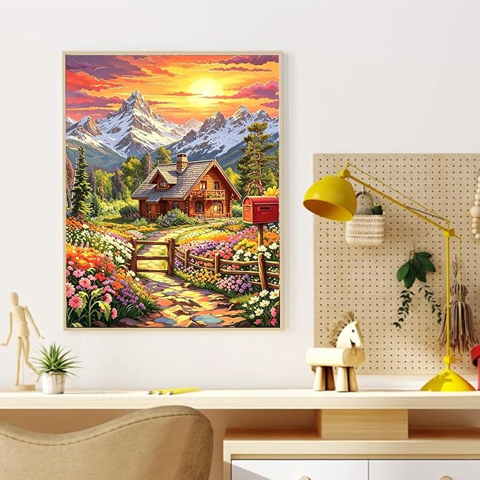 Landscape Paint by Numbers for Adults, Paint by Number 16x20 inch | House Paint by Numbers Kit for Adults, Landscape Acrylic Painting by Numbers for Gift Home Wall Decor (without Frame)