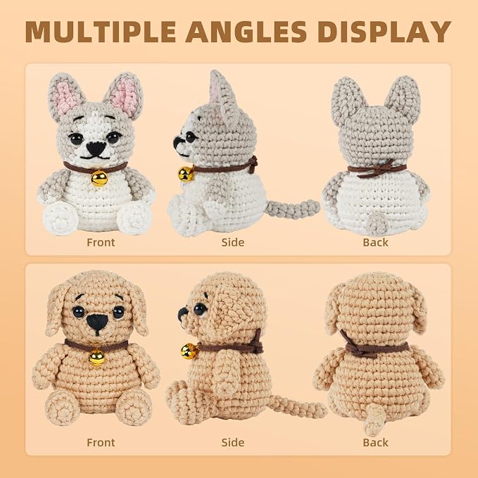 MOREJMTT Crochet Kit for Beginners, Learn to Crochet, Include Easy Knitting Soft Yarn, Step-by-Step Video Tutorial, Hook, Holiday Birthday Gift for Adults (2pack Dog)