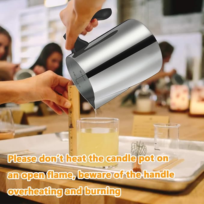 BBAXI Candle Making Pouring Pot, 32oz Double Boiler Wax Melting Pot, 304 Stainless Steel Candle Making Pitcher with Heat-Resistant Handle and Dripless Pouring Spout Design (Pack of 2)