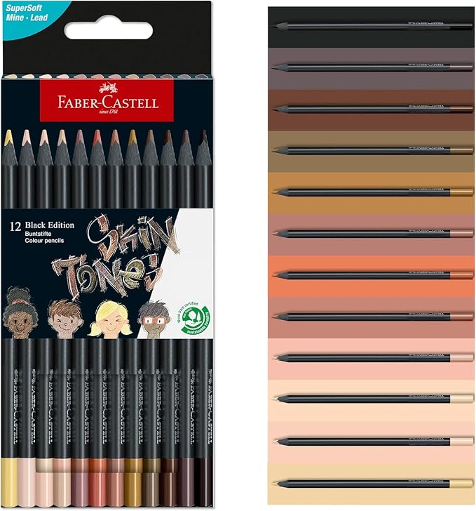 Faber-Castell Black Edition Skin Tone Colored Pencils, 12 Count