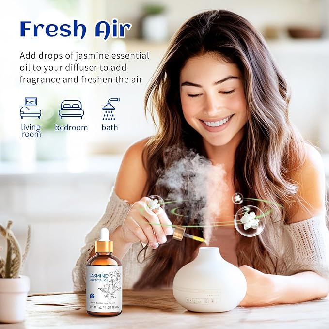 HIQILI Jasmine Essential Oil, for Diffuser, Hair, Skin, Perfume Making