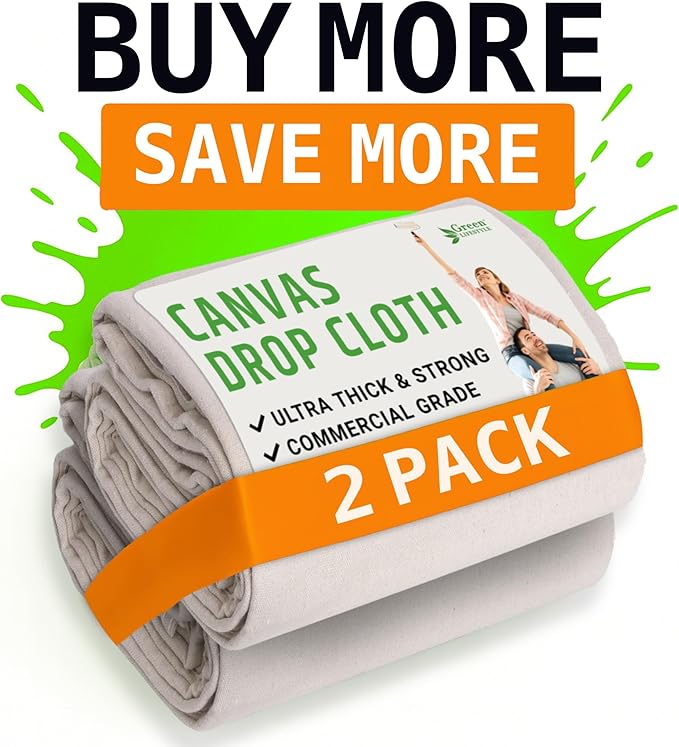 GREEN LIFESTYLE All Purpose Canvas Drop Cloths - Drop Cloth for Painting, Floor Cover, Heavy Duty Protection for Furniture & Surfaces, Reusable Painters Canvas Tarp for Renovation & Home (2 Pack 6x9)