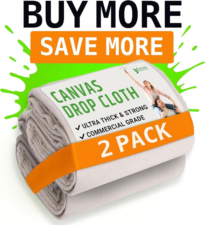 GREEN LIFESTYLE All Purpose Canvas Drop Cloths - Drop Cloth for Painting, Floor Cover, Heavy Duty Protection for Furniture & Surfaces, Reusable Painters Canvas Tarp for Renovation & Home (12x15)
