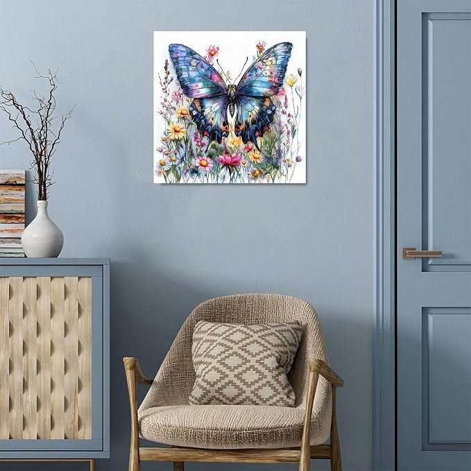 TCDZMYGS Butterfly Paint by Numbers Kit for Adults Beginner,Wild Flowers Adult Paint by Number Kits on Canvas Without Frame,DIY Acrylic Oil Painting by Numbers Kits for Home Wall Decor 16x16 inch