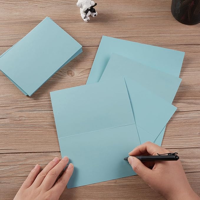 50 Pack Blank Folded Cardstock Business Cards, Light Blue, 3x5
