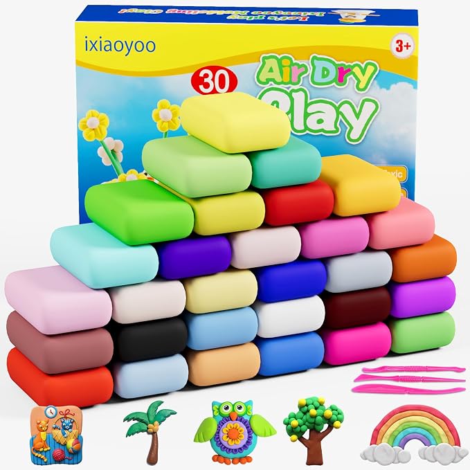 Ixiaoyoo Air Dry Clay, 30 Colors Foam Modeling Clay for School Projects