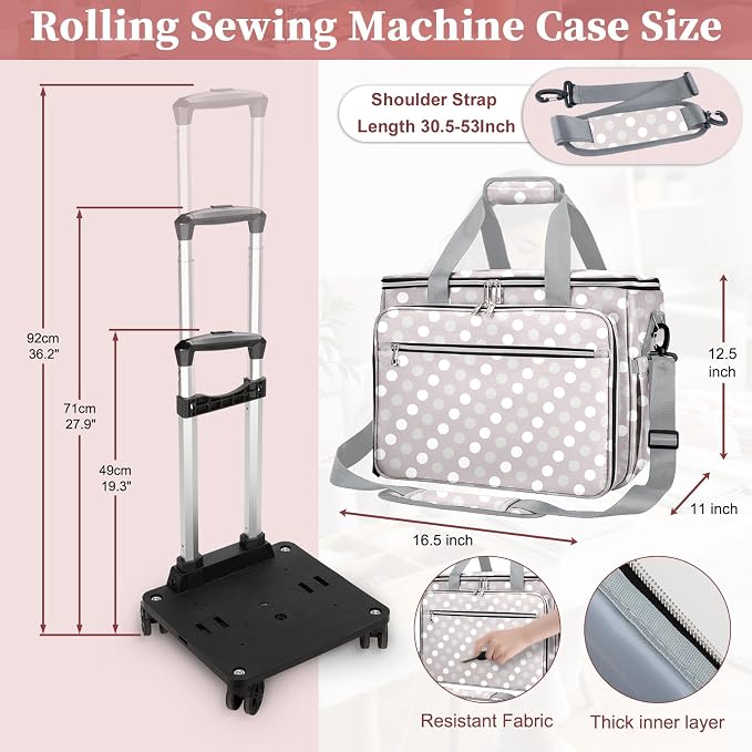 Anitor Rolling Sewing Machine Case with Wheels and Removable Bottom Padding