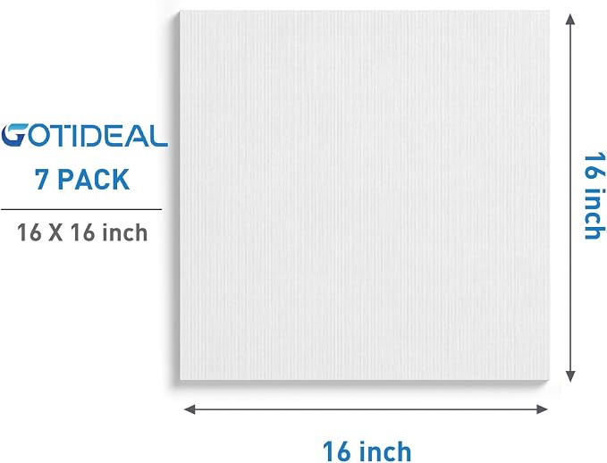 GOTIDEAL Stretched Canvases for Painting, 16x16 Inch Set of 7, Primed White | 100% Cotton Blank Art Square Canvas Boards for Painting for Acrylic Pouring, Oil Paint Dry & Wet Art Media