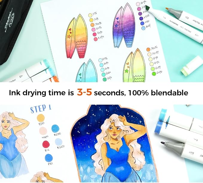Ohuhu 5.5"x8.5" Double-Sided Bleedproof Marker Pad Art Sketchbook 60 Sheets | Small Sketch Book - 90 LB/150 GSM Smooth Drawing Paper - 60 Sheets/120 Pages - Spiral-Bound Sketch Pad for Alcohol Markers