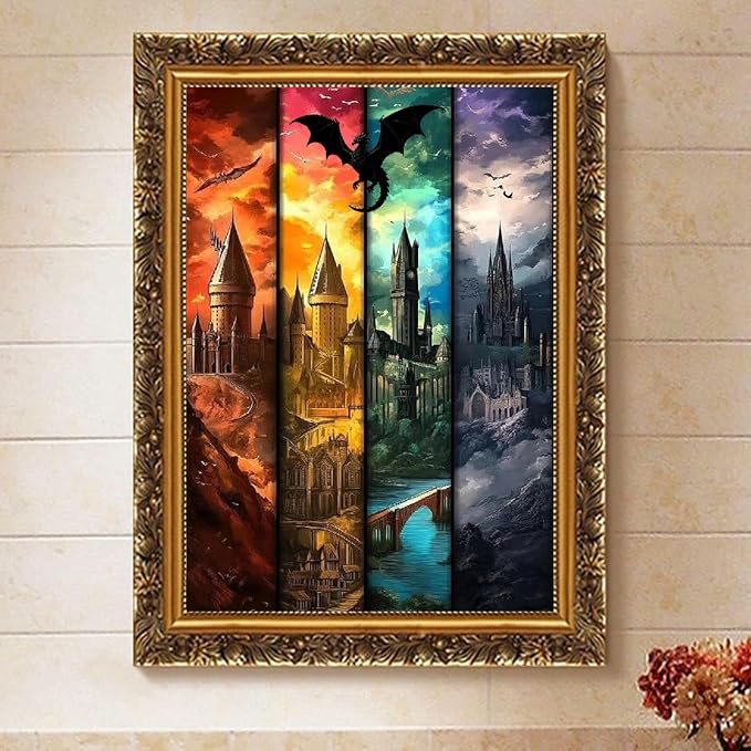 Castle Paint by Numbers Kit for Adults Framed Canvas 12X16in, Frameworkless | Easy Adult Paint by Number Kits on Canvas DIY Magical Castle Painting for Beginners Art by Numbers for Home Wall Decor Gift