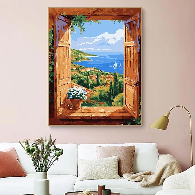 ZRIZQ Paint by Numbers Kit for Adults Beginner,Landscape Scenery,16x20 | Full set with wooden brushes,rolled canvas,rich paints.Calming activity.Beginner friendly.Just open and paint.