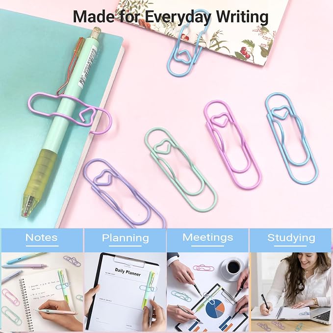 Pastel Heart Pen Holder Clips, 8 Pack Notebook Accessories for Journals