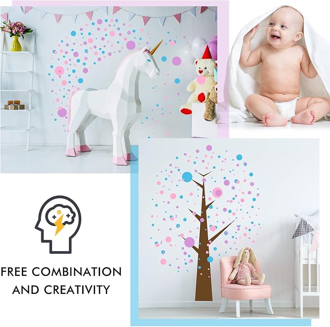 Zonon 264 Pcs Polka Dot Wall Stickers Circles Removable Lilac Pink Blue