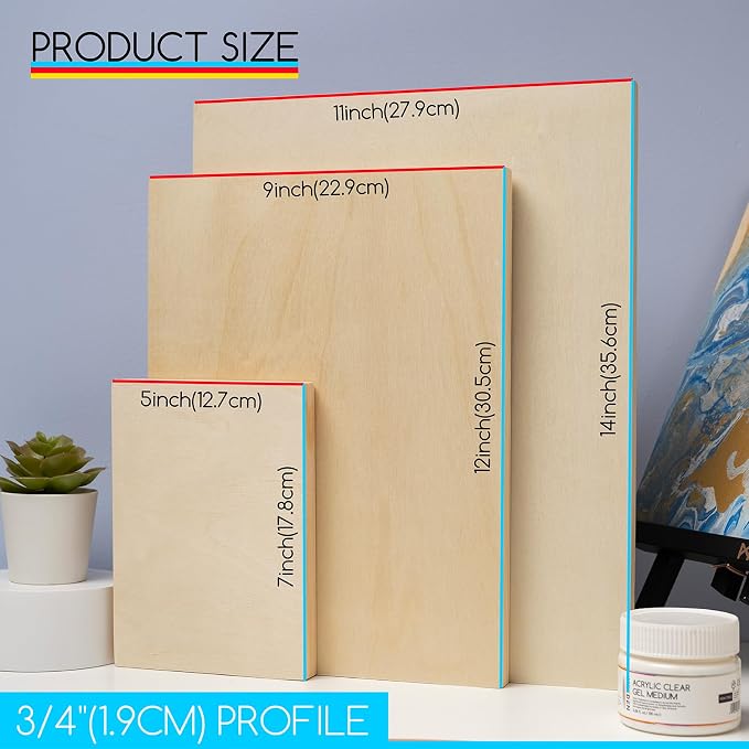 MEEDEN Unfinished Wood Canvas Board:5x7 8x8 11x14 Canvas Panel Pack of 6