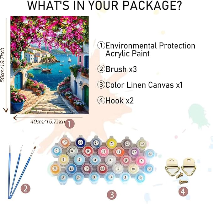 MBNTJHT DIY Scenery Paint by Numbers Kit for Adults,Unframed Landscape Paint by Number Kits on Canvas with Brushes,Flowers and Sea Oil Painting Kits for Home Wall Decor 16X20 Inch/40X50 cm.