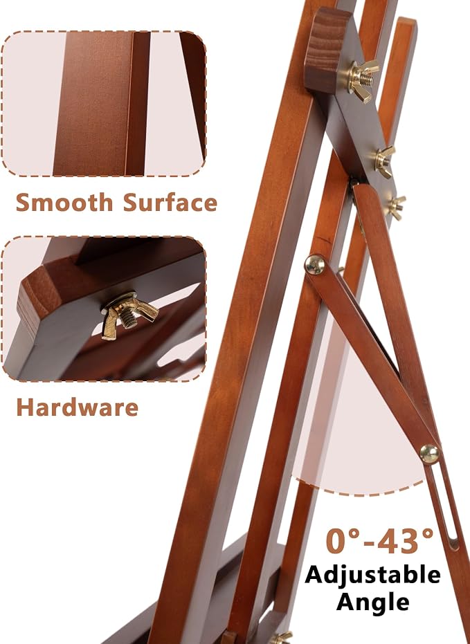 DJAR Wooden Painting Art Easel Stand for Adults, Tool-Less Assembly, Walnut | Adjustable Floor Stand Holds Canvases up to 39", Premium Wood Display Easel, Perfect for Artists and Beginners