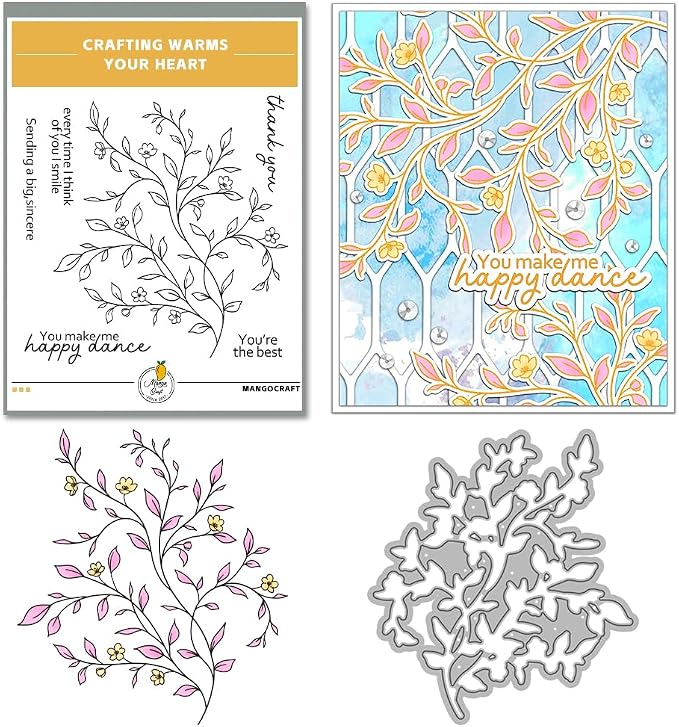 Clear Stamps and Metal Cutting Dies Set for Card Making Scrapbooking, DIY Craft Stamps and Dies Kit for Journaling, Albums, Greeting Cards, Holiday Cards, Birthday, Christmas (YX1916)