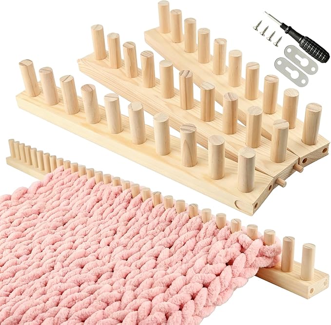 Hulvargont 46" Extra-Large Chunky Wooden Blanket Loom, Adjustable Frame Knitting Looms Kit, Chunky Knit Blanket Maker Kit for DIY Yarn Craft, Home Decor, Stress Relief, Beginner Friendly