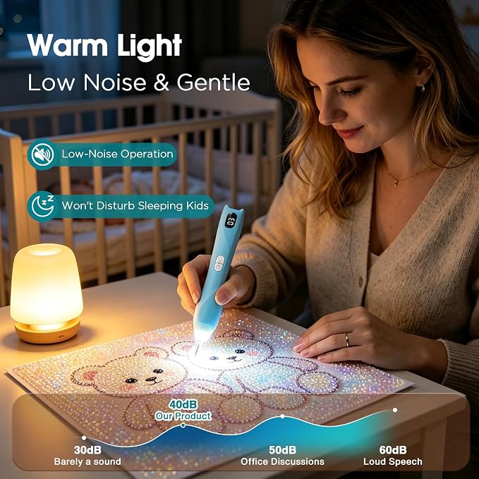 Electric Diamond Art Pens, 3 Speed Adjustable Diamond Art Kit for Adults, Wireless Diamond Painting Kits with Light and Ergonomic Grip.Blue