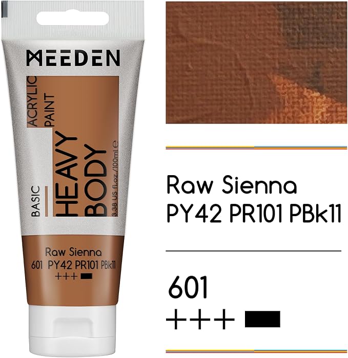 MEEDEN Acrylic Paint Raw Sienna: 100ml/3.38oz x 2 with Titanium White | Heavy Body Artist Acrylic Paint Set for Canvas, Wood & Craft, Non-toxic Creamy Art Paint with Titanium White for Mixing
