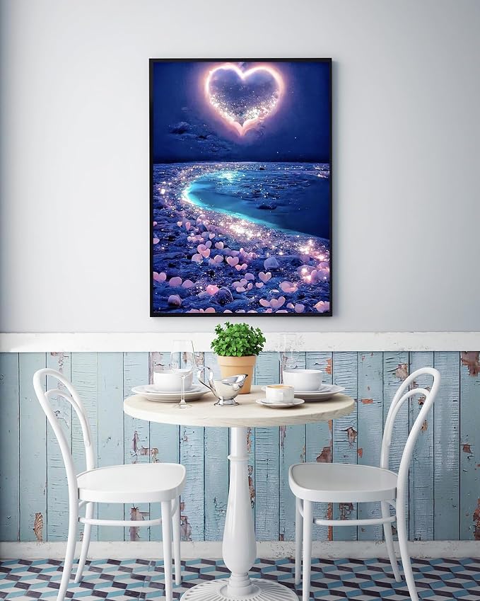 5D Diamond Painting Kits for Adults, Love Heart Beach Diamond Art Kits