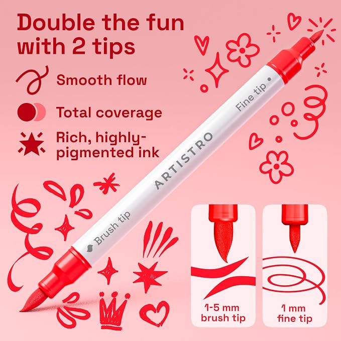 ARTISTRO 5 Red Tones Dual-Tip Acrylic Paint Marker Pens for Drawing | For Fabric, Rock, Glass, Wood, & Molds, Arts & Crafts Gift for Adults, Teens, & Kids, Classroom Must Haves & School Supplies