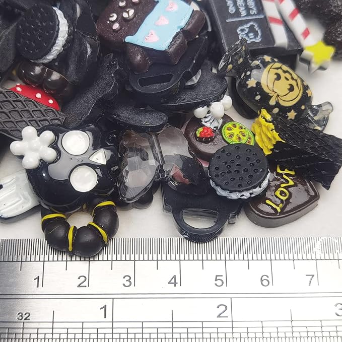 Chenkou Craft 50pcs Lots Mix Assorted Black Halloween Craft DIY Flatbacks Resin Flat Back Buttons Scrapbooking (Black)