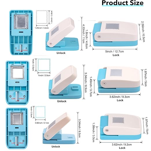 BAOFALI 3Pcs /Set Stamp Puncher Stamp Punch 1x0.8 &1 &1.25x1.5inch Postage Stamp Punch |Stamp Hole Puncher| Action Paper Punches for Crafting Scrapbooking DIY Scrapbooking Journaling Card Making
