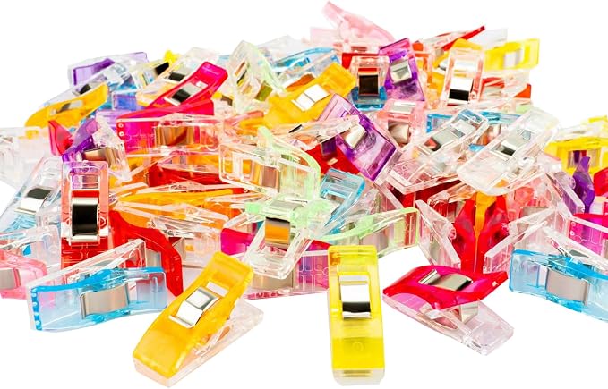 Multipurpose Sewing Clips Pack of 100, Perfect Alternative Quilting Pins | Premium Plastic Fabric Clips Sewing Supplies, Fit Any Chip Clips, Bag Binding for Food, Assorted Colors
