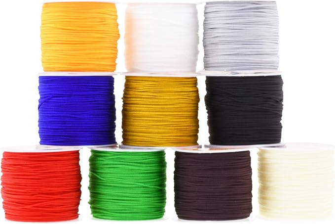 Mandala Crafts 1mm 10 Assorted Rattail Nylon Satin Cord for Jewelry Making