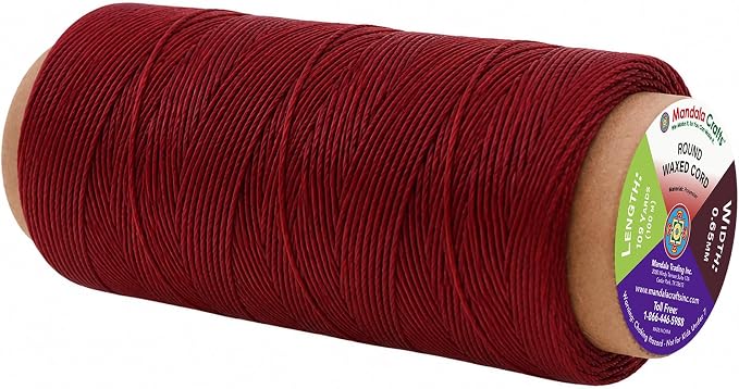 Mandala Crafts 100M 0.65mm Dark Red Round Waxed Thread for Leather Sewing