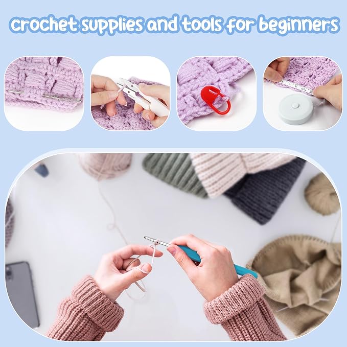 Aeelike Crochet Kit for Beginners Adults, Complete Crochet Set, Blue Flower