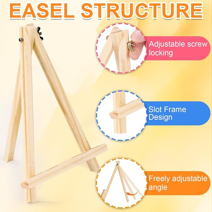 ESRICH 16 PCS 9 Inch Easel for Painting, Easel Stand for Painting Canvas | Wood Easel Stand for Sign,Tabletop Easels for Painting, Small Art Easel Canvas Stand Photo Display Holder for Kids Adults