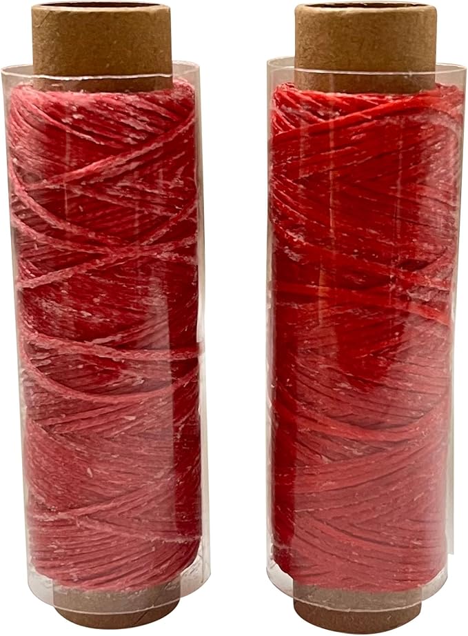 2 PCS Leather Sewing Waxed Thread, Each of 33 Yards 150D Sewing Thread Cord for Leather Craft DIY Supplies, Shoes Repairing, Deep Red and Red
