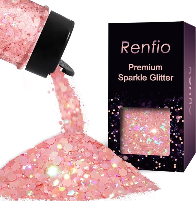 Renfio Holographic Pink Chunky Glitter,Macaron Sequins 1.76oz/50g
