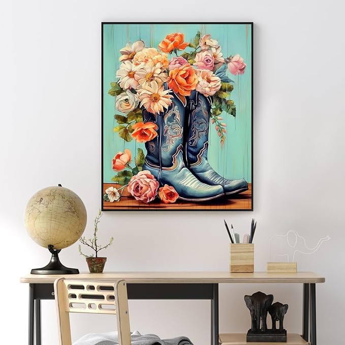 Cowboy Boots Paint by Numbers Kit for Adults Without Frame 16x20 IN | Rustic Farmhouse Paint by Numbers for Adults Beginner, DIY Acrylic Painting, Stress Relief Craft Kits, Home Wall Decor Gift