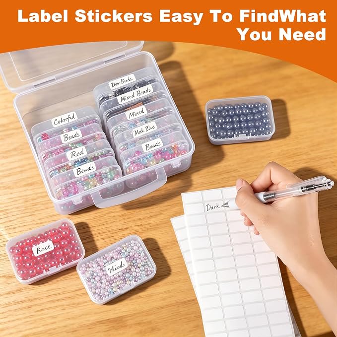 VZZNN 52 Pack Bead Organizer Box (4 Large Boxes and 48 Small Boxes), Jewelry Organizers and Storage with 256 Stickers, Suitable for Home and Office Storage of Handicrafts